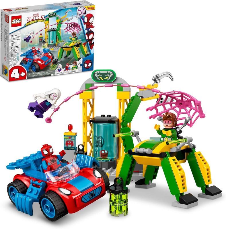 Photo 1 of LEGO Marvel Spidey and His Amazing Friends Spider-Man at Doc Ock’s Lab 10783 Building Kit; Super-Hero Playset with Spider-Man, a Vehicle and 2 Other Minifigures; Gift for Kids Aged 4+ (131 Pieces)
