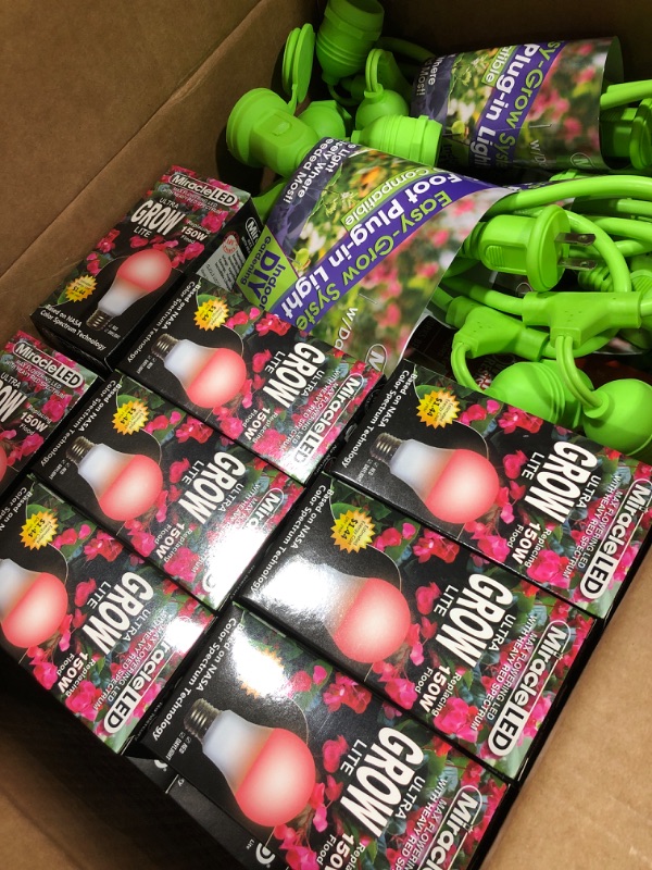 Photo 1 of Miracle LED Under The Canopy Indoor Grow Light Kit - Double Plant Yield - Ultra Grow Red Spectrum 150W Replacement Grow Bulbs & 4-Socket Corded Fixture with SproutMatic Timer (6-Pack)