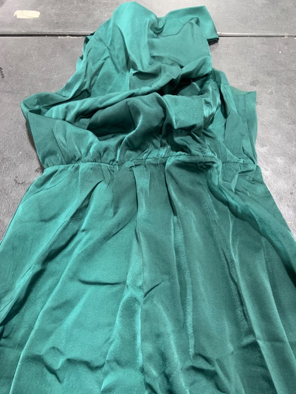 Photo 2 of Size L, Hatant Satin Maxi Dress for Women Silk Wedding Guest Dress Summer Elegant Halter Neck Maxi Prom Dress Sleeveless Wrap Cocktail Dress Sexy Party Dinner Evening SLS-L A-Dark Green