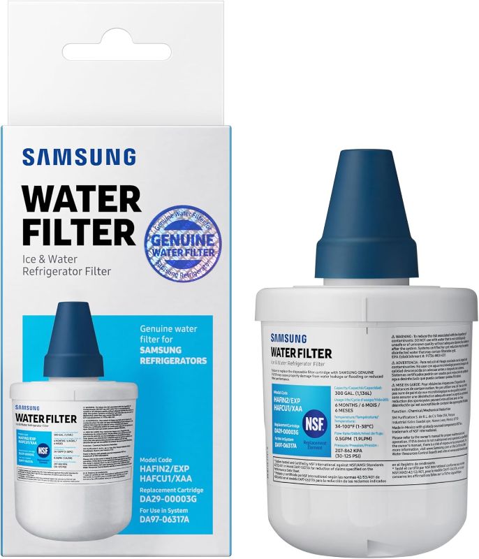 Photo 1 of SAMSUNG Genuine Filter for Refrigerator Water and Ice, Carbon Block Filtration for Clean, Clear Drinking Water, 6-Month Life, DA29-00003G, 1 Pack