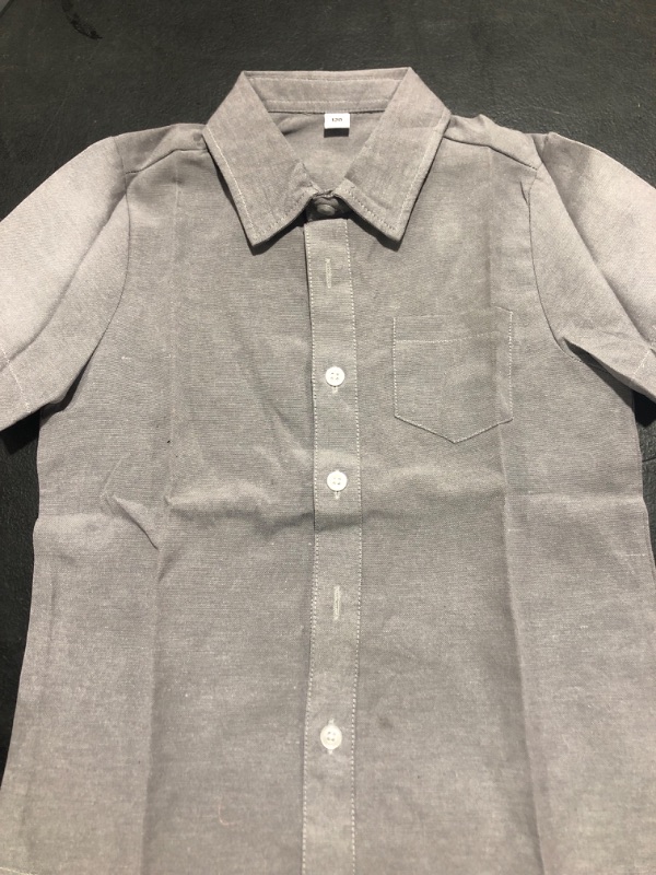 Photo 2 of SANGTREE Kids Boy's Short Sleeve Button Down Shirts Summer Dress Shirts for Boy Grey, 4-5 Years = Tag 120