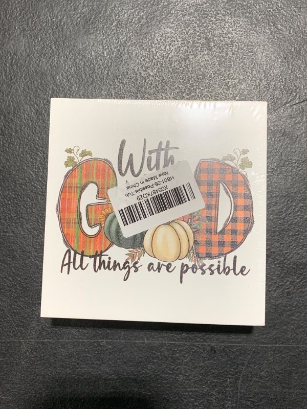 Photo 1 of Fall Decor, Fall Decorations for Home Office, Fall Decorations, Fall Sign, Fall Thanksgiving Decorations, Fall With God All Things are Possible Sign, Fall Pumpkin Office Desk Decor 5 X 5 Inch