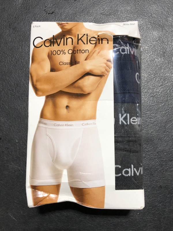 Photo 2 of Size M, Calvin Klein Men's Cotton Classics 5-pack Boxer Brief, 2 Blue Shadow Body W/Blue Shadow Waistband, 2 Charcoal Heather Body W/Charcoal Heather Waistband, 1 Black Body W/Black Waistband, Medium