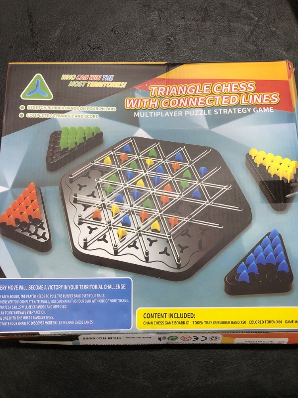 Photo 1 of Triggle Rubber Band Game, Chain Triangle Chess Game Set Desktop Board Interactive Game for Kids Adult Family Party?2-4 Palyersf