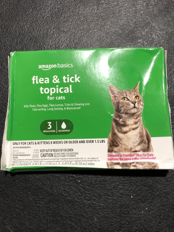 Photo 2 of Amazon Basics Flea and Tick Topical Treatment for Cats (over 1.5 pounds), 3 Count (Previously Solimo)