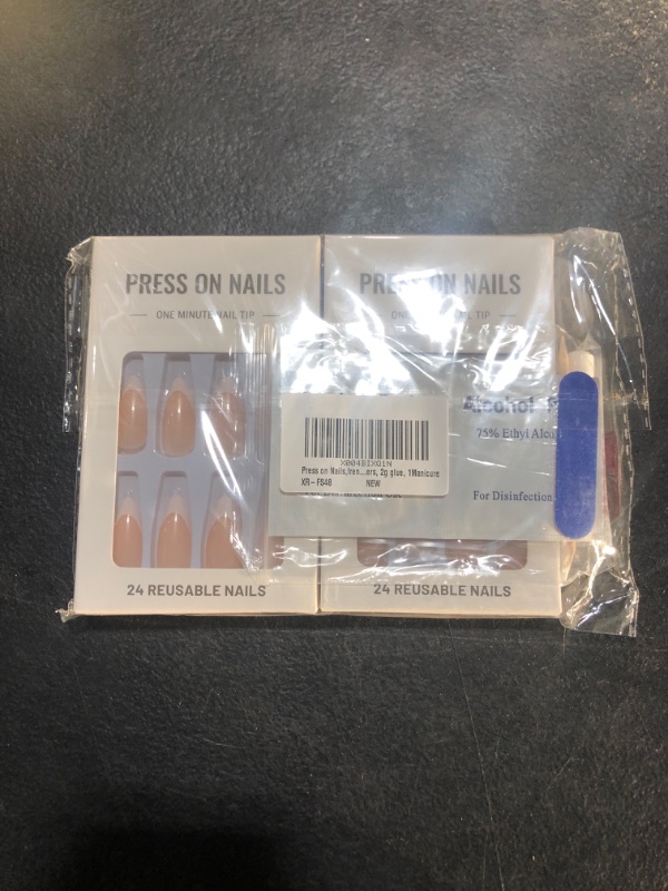 Photo 2 of Press on Nails,french tip press on nails medium,Supremely Fit & Natural Reusable Stick On Nails in 12 Sizes - 30 Fake Nails Kit,Includes 48 Nails,2 glittery nail art stickers, 2g glue, 1 Manicure