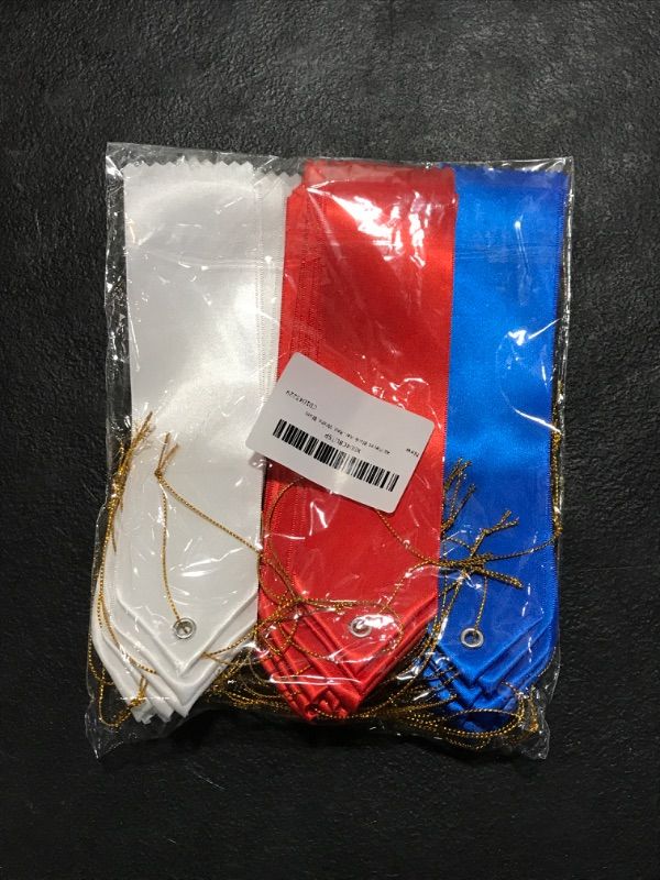 Photo 2 of 48 PCS Blank Award Ribbons DIY Medal Ribbon with Attached Card and Rope Honorable Recognition Ribbons for Competitions Sports Events Contests School Challenges, Blue, Red, and White