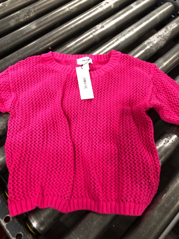 Photo 2 of The Drop Women's Asher Crochet Cropped Pullover, Hot Pink, XXS