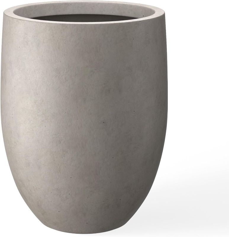 Photo 1 of Kante 21.7" H Weathered Concrete Tall Planter, Large Outdoor Indoor Decorative Pot with Drainage Hole and Rubber Plug, Modern Round Style for Home and Garden
