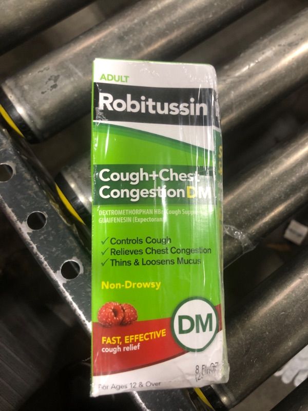 Photo 2 of Robitussin Cough and Chest Congestion DM, Cough Suppressant and Expectorant, Raspberry Flavor - 8 Fl Oz Bottle BB 12/2025