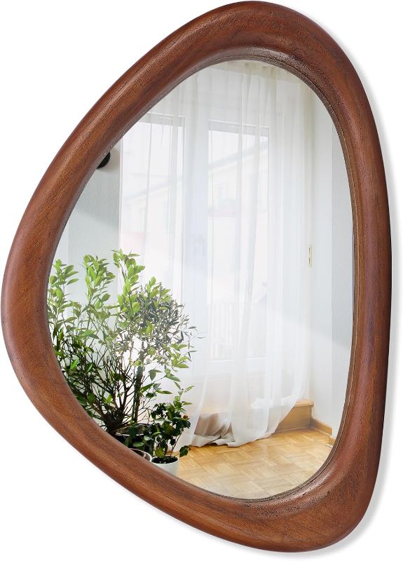 Photo 1 of MAGFLERUM Irregular Wall Mirror, 15 * 10 inch Asymmetrical Wood Mirrors, Small Wall Mirror, Hanging Vertically and Horizontally. Mirrors for Wall Decor (Black Walnut)
