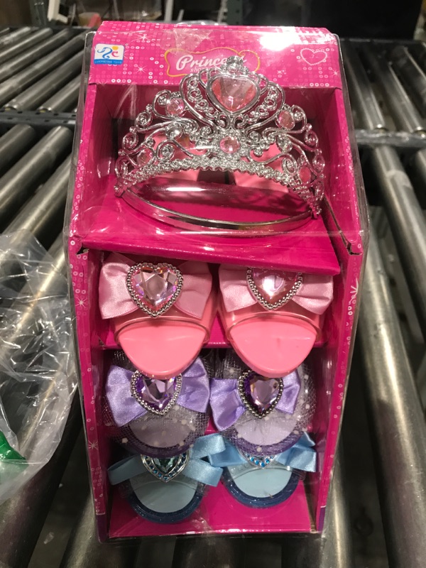 Photo 2 of Mastom Girls Play Set! Princess Dress Up Shoes and Tiara (3 Pairs of Shoes + 1 Tiara) Role Play Collection Fashion Princess Shoes for Little Girls