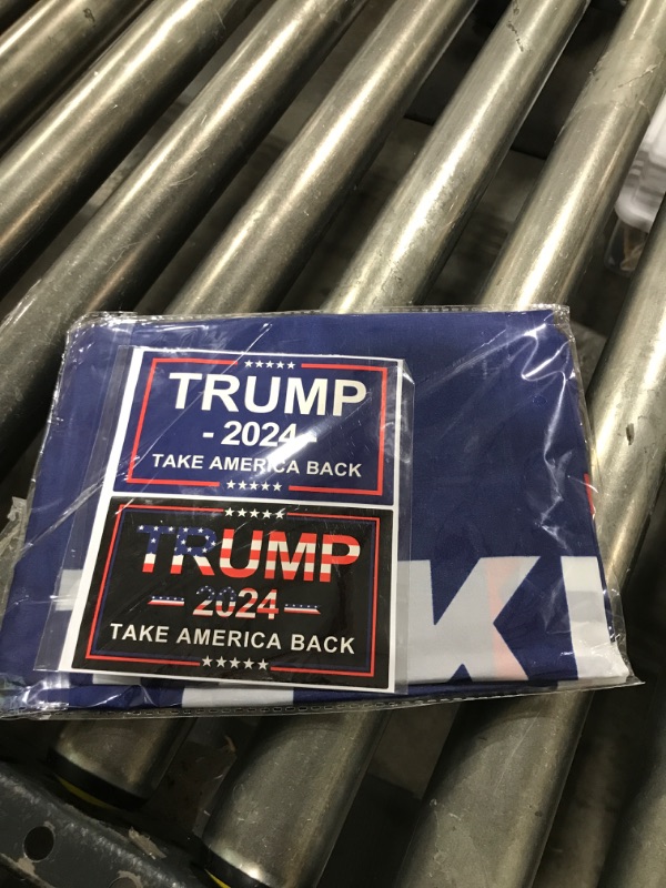 Photo 2 of Oligei Trump 2024 Flag, 3 x 5 Feet Trump Flag Take American Back with 4 Pcs Trump 2024 Sticker, Polyester Fiber Trump Desantis 2024 Flag, American Flag Bright Anti-Ultraviolet Fading