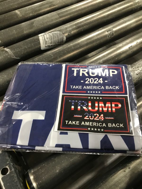 Photo 2 of Oligei Trump 2024 Flag, 3 x 5 Feet Trump Flag Take American Back with 4 Pcs Trump 2024 Sticker, Polyester Fiber Trump Desantis 2024 Flag, American Flag Bright Anti-Ultraviolet Fading