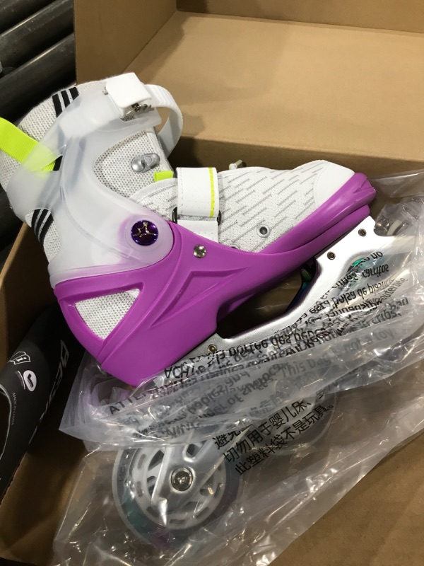 Photo 2 of Besketo Light up Inline Skates for Kids, 5 Size Adjustable Length and Width Roller Shoes with Full Illuminating Wheels for Girls and Boys, Blades Roller Skates for Beginner Women Adults - M J12-3