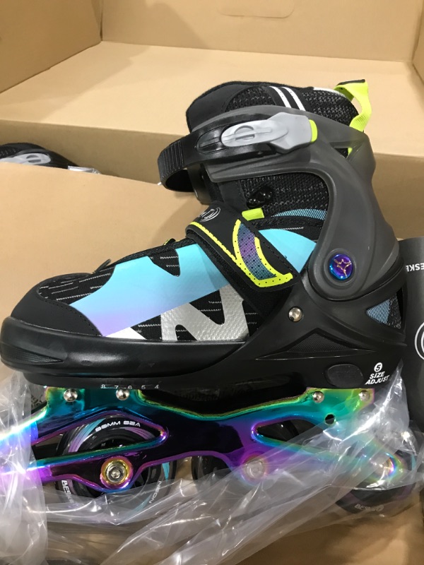 Photo 2 of Besketo Light up Inline Skates for Kids, 5 Size Adjustable Length and Width Roller Shoes with Full Illuminating Wheels for Girls and Boys, Blades Roller Skates for Beginner Men and Adults - L 4-8 US