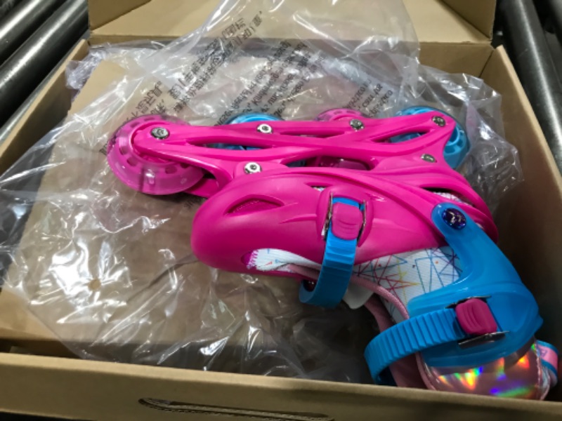 Photo 2 of Besketo Light up Inline Skates for Girls, 4 Size Adjustable Roller Shoes with Full Illuminating Wheels for Kids, Hard Shell Roller Skates for Beginner Children Youth & Adult Women - S J9-J12 US