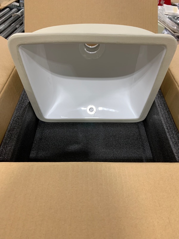 Photo 2 of KARAMAG 14 Inch Small Undermount Bathroom Sink Rectangle Undermount Sink White Ceramic Under Counter Bathroom Sink with Overflow (14.4"x12.7")