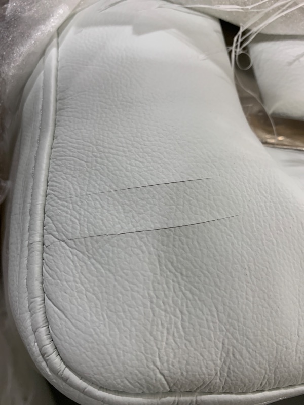 Photo 5 of MINOR SCRATCHES, PLEASE SEE PHOTOS. TRUCK WILL BE NEEDED FOR PICKUP  - Blackjack Furniture Soren 2 Piece Leather Upholstered Adjustable Headrests, Solid Brazilian Wood Frame and High Density Foam Cushioning, Loveseat, White