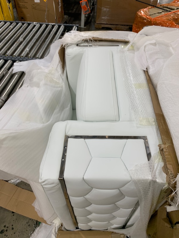 Photo 6 of MINOR SCRATCHES, PLEASE SEE PHOTOS. TRUCK WILL BE NEEDED FOR PICKUP  - Blackjack Furniture Soren 2 Piece Leather Upholstered Adjustable Headrests, Solid Brazilian Wood Frame and High Density Foam Cushioning, Loveseat, White