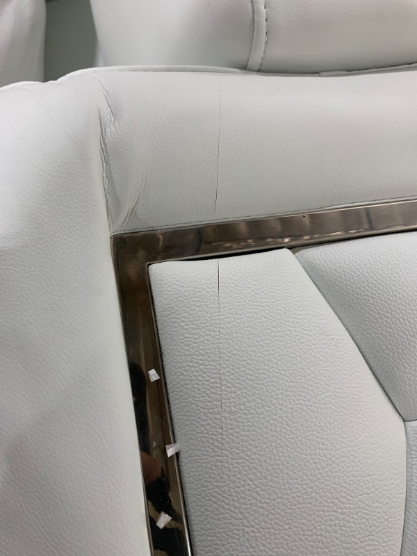 Photo 8 of MINOR SCRATCHES, PLEASE SEE PHOTOS. TRUCK WILL BE NEEDED FOR PICKUP  - Blackjack Furniture Soren 2 Piece Leather Upholstered Adjustable Headrests, Solid Brazilian Wood Frame and High Density Foam Cushioning, Loveseat, White