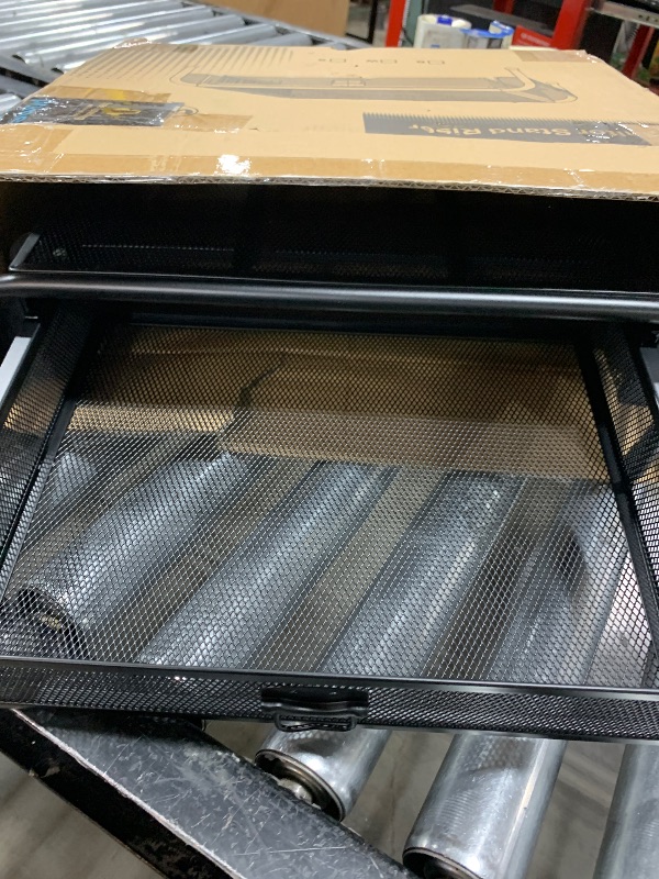 Photo 1 of WALI Ventilation Monitor Riser, Metal Mesh Computer Monitor Stand Riser, Desktop Stand with Drawer Organizer and Side Pockets for Computer, Laptop,Printer Stand for Desk(STT005-B), Black