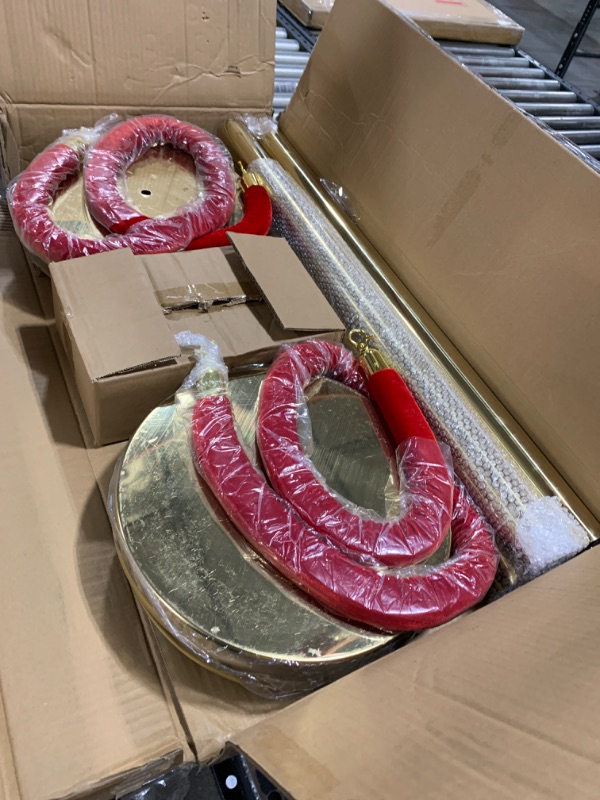 Photo 1 of Rengue Red Carpet Ropes and Poles,5 ft/1.5 m Velvet Red Ropes,4pcs Hollow Base Crowd Control Barriers