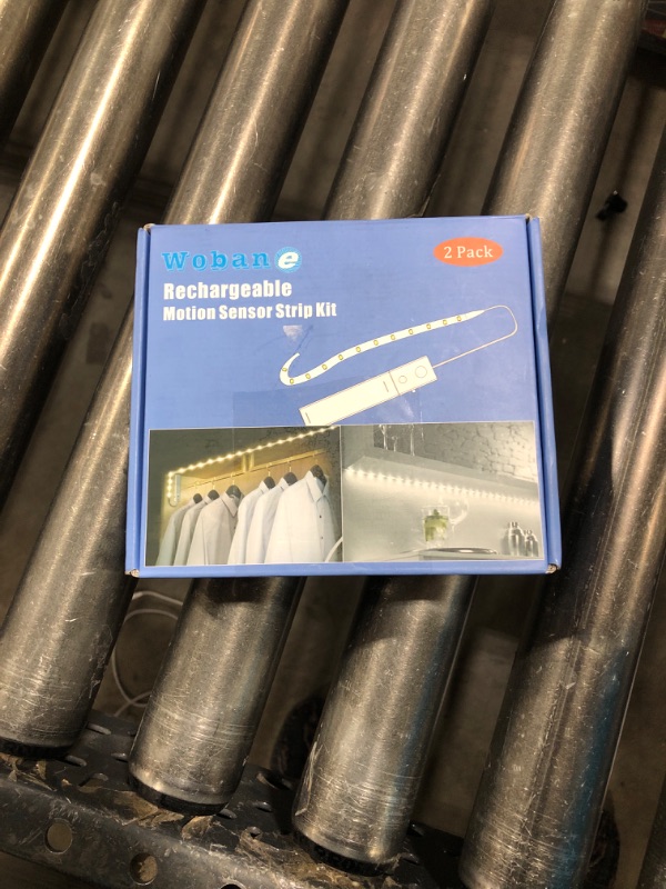 Photo 1 of WOBANE Motion Sensor Stair Strip Lights,Rechargeable Motion Activated Closet Light,Battery Powered LED Strip,60 LEDs Homelife Bar for Bed,Pantry,Counter,Night Light,Cabinet,6000K White,6.56ft,