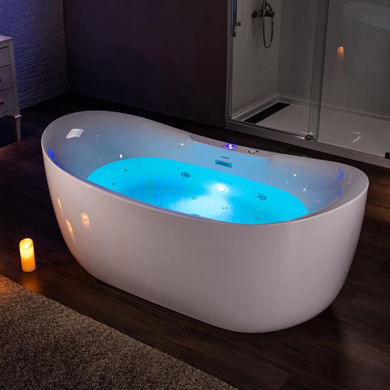 Photo 1 of WOODBRIDGE 72" x 35-3/8" Whirlpool Water Jetted and Air Bubble Freestanding Heated Soaking Combination Bathtub with LED control panel, BJ400
