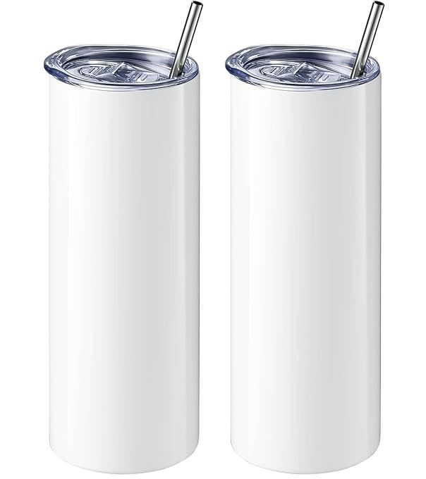 Photo 1 of (2 pack) Sublimation Tumblers 20 oz Skinny bulk,Stainless Steel Double Wall Insulated, Blank White with Lid