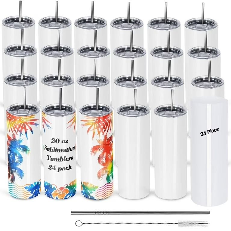 Photo 1 of (24 Pack) Sublimation Tumblers 20 oz Skinny bulk,Stainless Steel Double Wall Insulated, Blank White with Lid