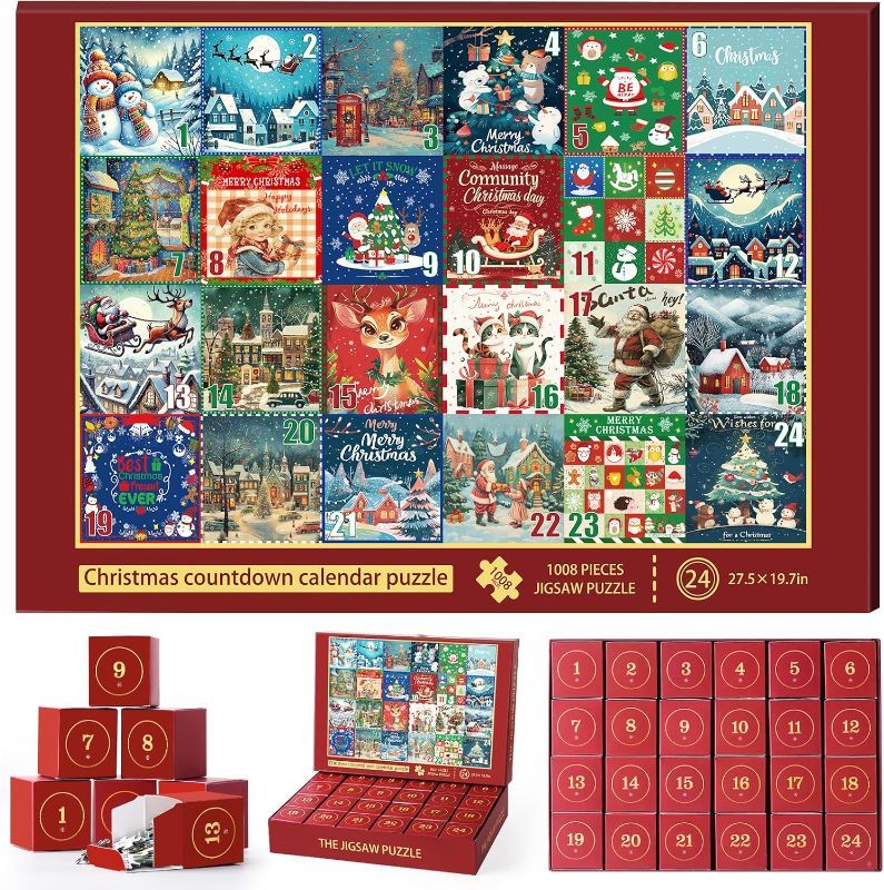 Photo 1 of All4Jig Christmas Advent Calendar 2024 Jigsaw Puzzles for Adults Kids, 1008 Pieces 24 Days Countdown Calendar Adult Puzzles, Perfect Xmas Stocking Stuffer Christmas Vacation Advent Calendar Gift
