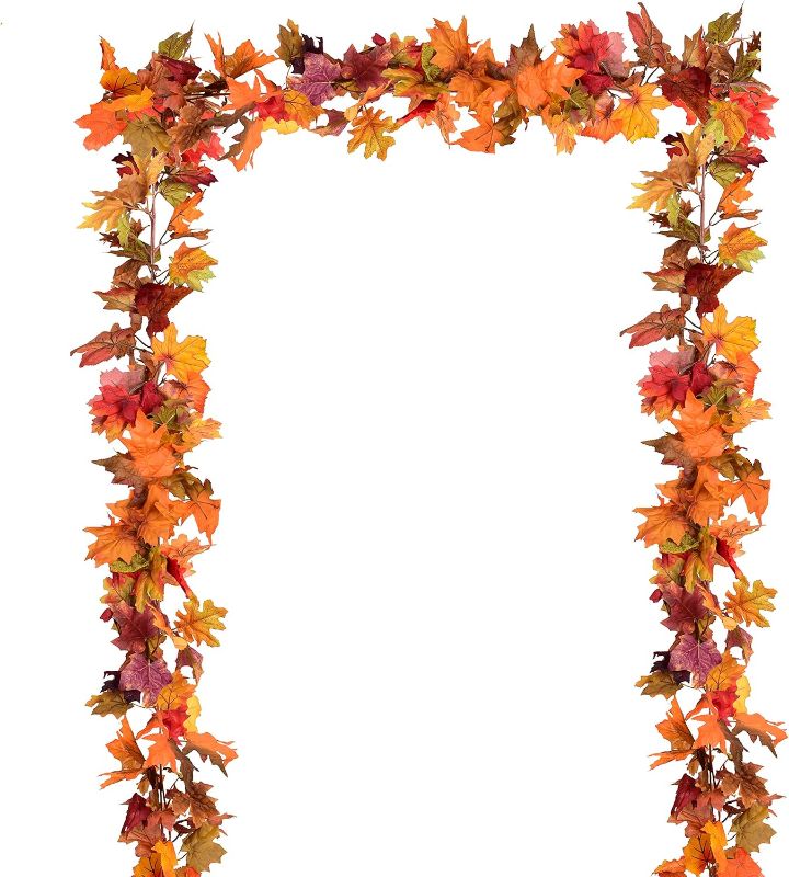 Photo 1 of  Fall Garland Maple Leaf Clearance, 5.9Ft/Piece Hanging Vine Garland Artificial Autumn Foliage Garland Thanksgiving Decor for Home Wedding Fireplace Party Christmas