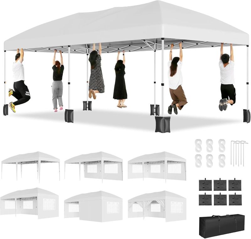 Photo 1 of 10'x20' Party Tent Heavy Duty Pop Up Canopy Tent Commercial Canopy Wedding Tent Event Shelter with 6 Removable Sidewalls and Storage Bag for Patio Backyard Outdoor
