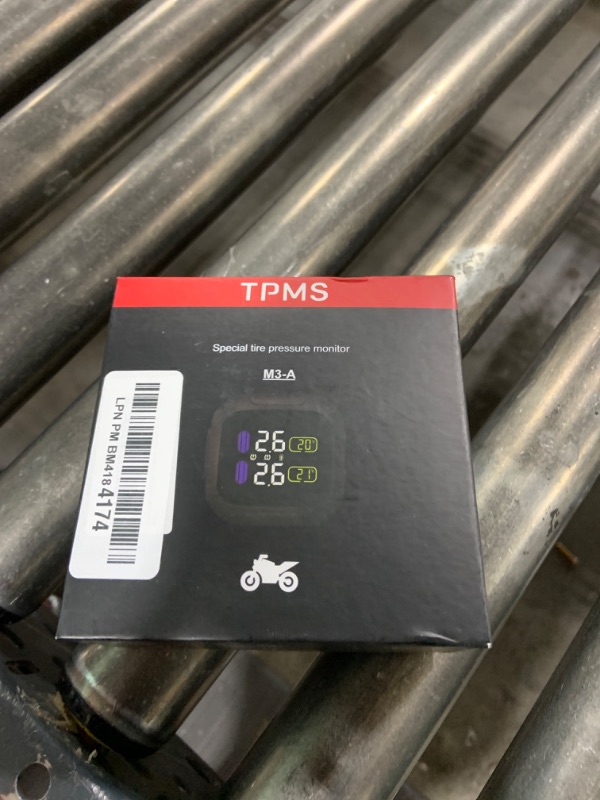 Photo 1 of Motorcycle TPMS Tire Pressure Monitor System with 2 External Sensors, Auto Tyre Alarm System Universal TPMS LCD Display for Two-Wheeled Motorcycle Wireless TPMS
