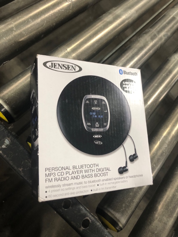 Photo 2 of Jensen Professional Portable CD Player with Bluetooth | CD-R/RW MP3 Playback | FM Radio | Mega Bass Boost | Pro in-Ear Wired Earbuds | (Matte Black Edition)