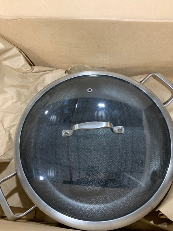 Photo 1 of DELARLO Paella Pan 14 Inch Tri-Ply Stainless Steel Paella Pan with Lid Nonstick Frying Pan, Hybird Induction Large Skillets,Great for Paella Parties Indoors Outdoors,Heavy Duty Style