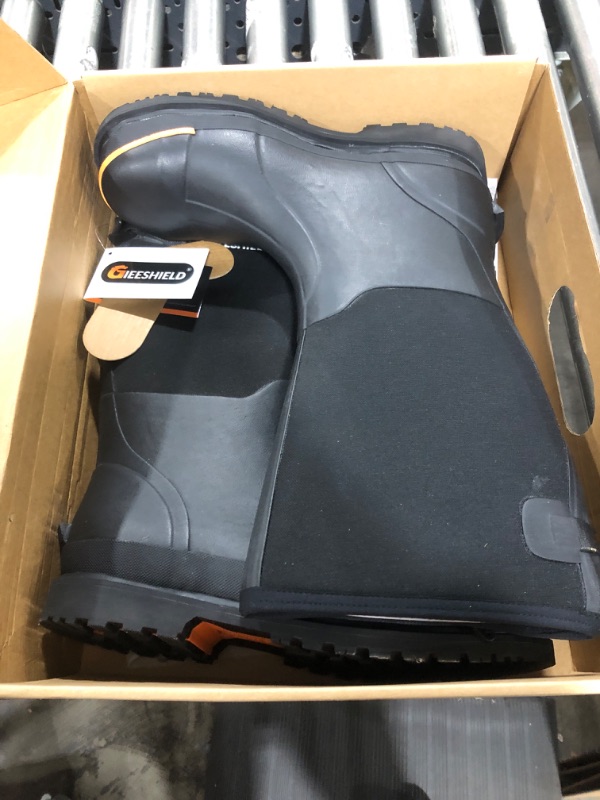 Photo 1 of GIEESHIELD Men's Rubber Work Boots with Steel Toe & Shank, Waterproof & Anti-Slip, 6mm Neoprene, Durable Brown Rubber Boot for Construction, Farming, Manufacturing, Sizes 7-14