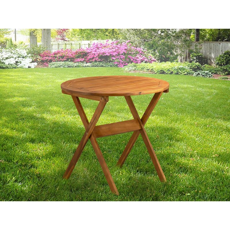 Photo 1 of East West Furniture Patio Furniture Outdoor Acacia Wood Round Coffee Table, 30x30 Inch, Natural Oil 