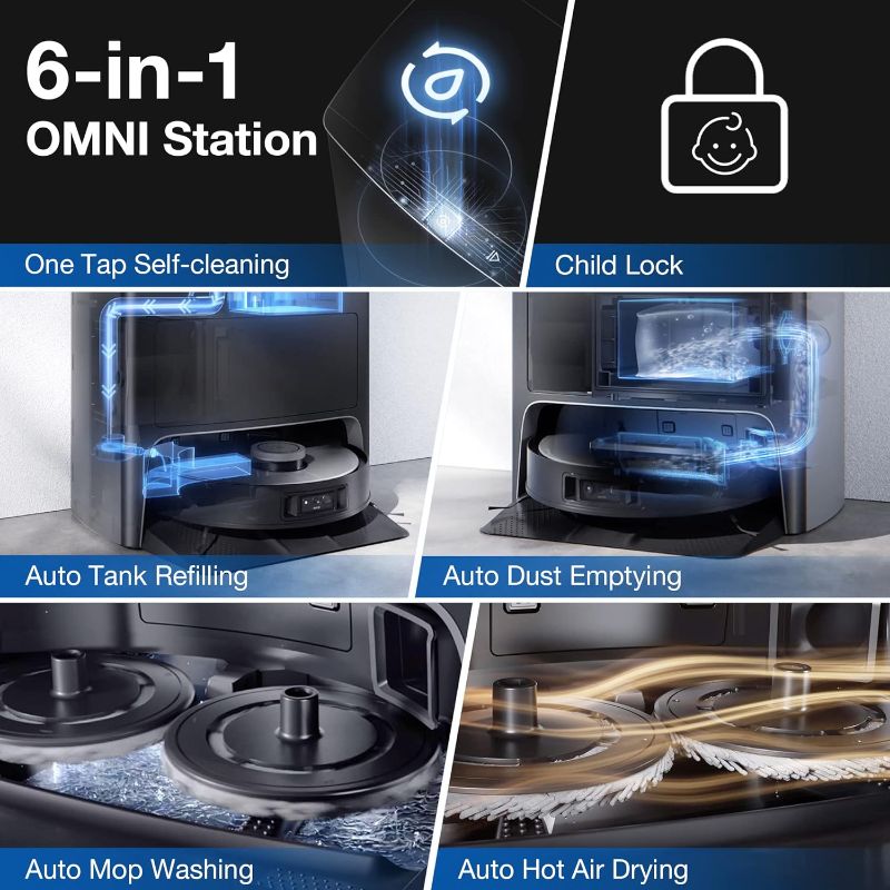 Photo 2 of **DOES NOT POWER ON - NEEDS CHARGED**
DEEBOT X1 OMNI Robot Vacuum & Mop with Auto Empty and Refill, Laser Mapping, AI Object Recognition and Self Clean