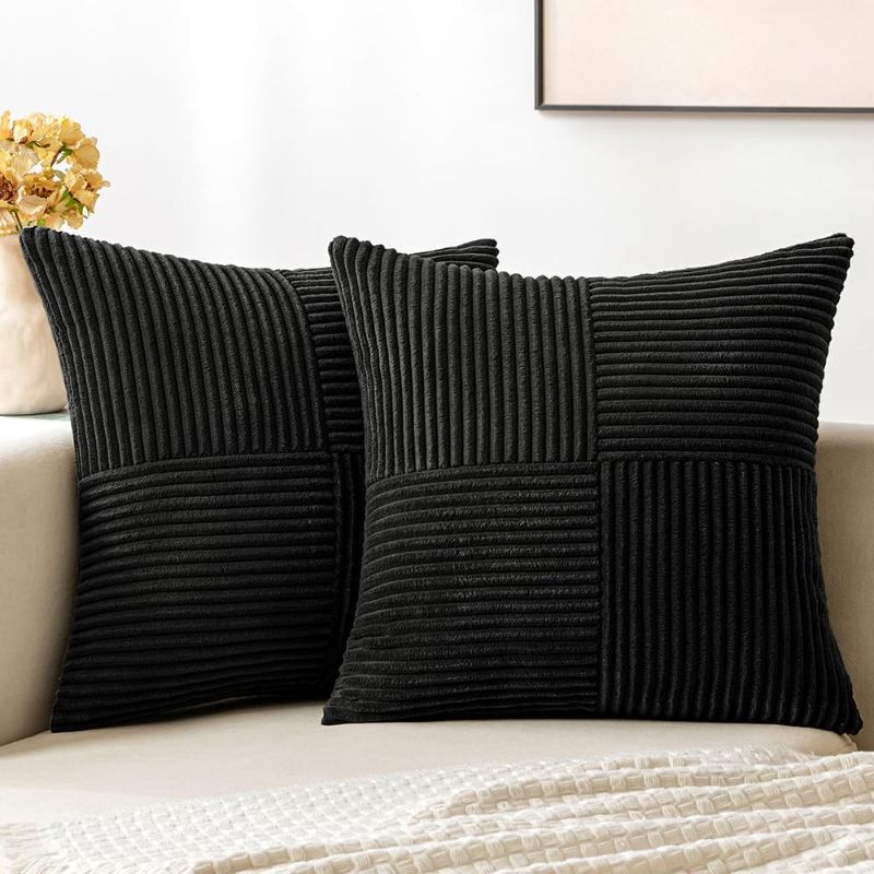 Photo 1 of (READ FULL POST) MIULEE Black Corduroy Pillow Covers Pack of 2 Boho Decorative Spliced Throw Pillow Covers Soft Solid Couch Pillowcases Cross Patchwork Textured Cushion Covers for Living Room Bed Sofa 20x20 inch
