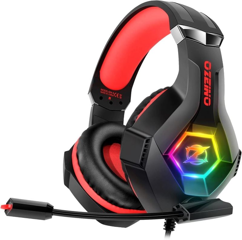 Photo 1 of 
***STOCK PHOTO REFERENCE ONLY***Gaming Headset for PC, Ps4, Ps5, Xbox Headset, Gaming Headphones with Noise Cancelling Flexible Mic Memory Earmuffs RGB Light for Phone, Switch, Mac -Red
