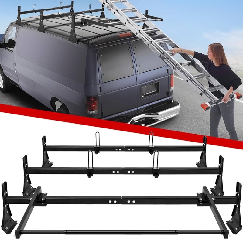 Photo 1 of ***STOCK PHOTO REFERENCE ONLY***
Van Ladder Roof Racks with Rear Roller, 3 Bars Adjustable Van Roof Rack with Ladder Stoppers, Fit Chevy Express Fullsize Van 1996-Up,Suitable for Vans with Rain Gutter only,800LB Load-Capacity