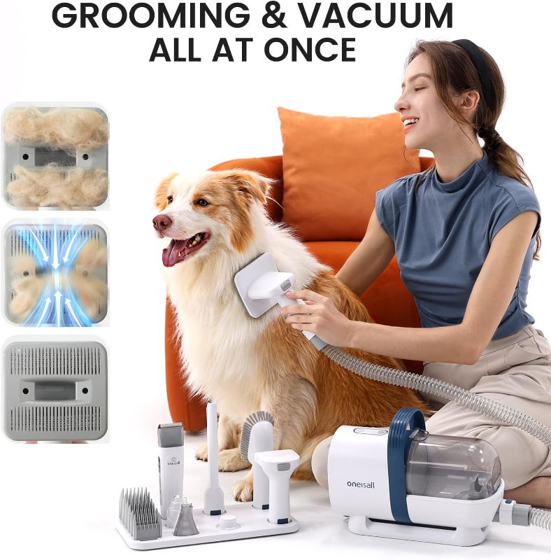 Photo 4 of (READ FULL POST) oneisall Dog Hair Vacuum & Dog Grooming Kit, Pet Grooming Vacuum with Pet Clipper Nail Grinder, 1.5L Dust Cup Dog Brush Vacuum with 7 Pet Grooming Tools for Shedding Pet Hair, Home Cleaning