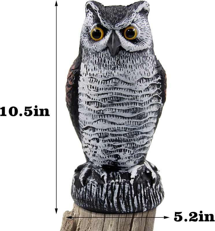 Photo 4 of (READ FULL POST) Hausse 2 Pack Fake Horned Owl Bird Scarecrow Decoy, Plastic Deterrents, Halloween Decoration, Nature Enemy Pest Repellent for Outdoor Garden Yard
