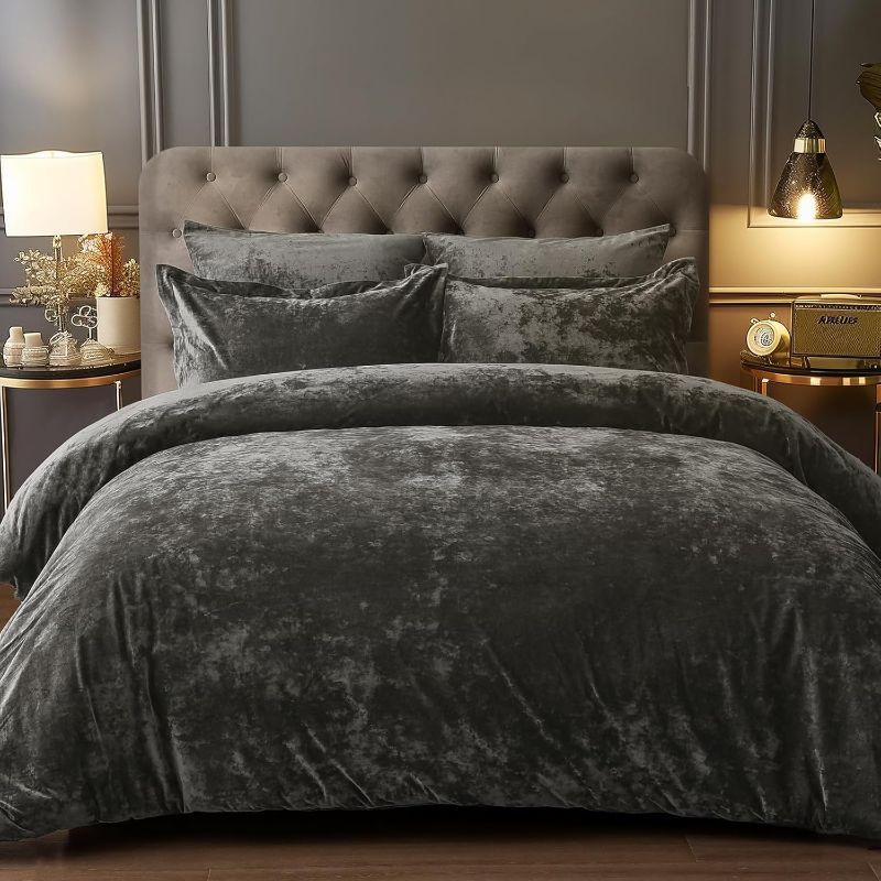 Photo 1 of ***STOCK PHOTO REFERENCE ONLY*** Velvet Comforter Set Queen Size, 5 Piece Soft Luxury Textured Bedding Comforter Sets, Fluffy Breathable Bed in A Bag 1 Comforter