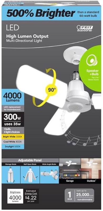 Photo 1 of ***STOCK PHOTO REFERENCE ONLY***Feit Electric E26 E26 (Medium) LED Speaker Bulb Bright White 300 Watt Equivalence 1 pk