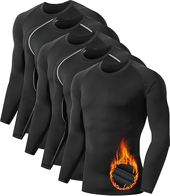 Photo 1 of  4 Pack Men's Thermal Compression Shirt Fleece Lined Long Sleeve Athletic Base Layer Cold Weather Gear Workout Top