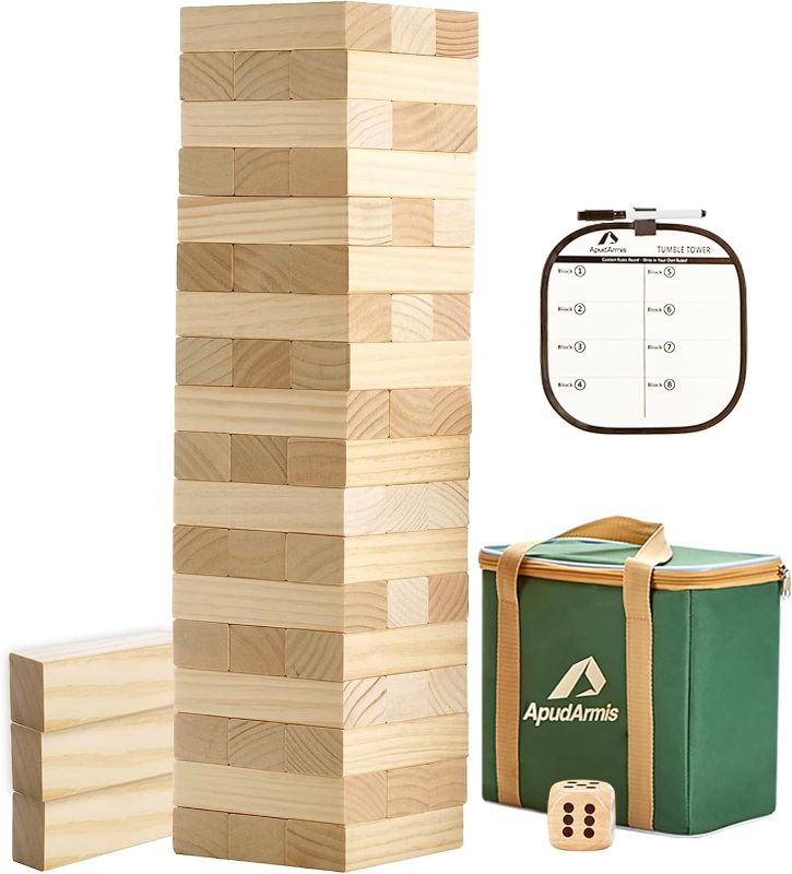 Photo 1 of 
ApudArmis 54 PCS Tumble Timber Set [Stack to 3FT], Pine Wooden Tumble Tower Game with Dice and Scoreboard Set - Classic Block Stacking Board Game