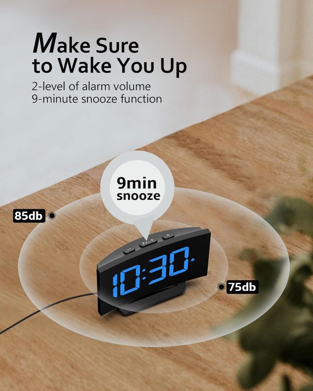 Photo 5 of (READ FULL POST) GOLOZA Digital Alarm Clock for Bedrooms, Digital Clock with Modern Curved Design, Conspicuous Blue LED Numbers, 5 Levels Brightness+Off, 2 Volume, 3 Alarm Tones, Snooze, Power-Off Memory, 12/24H
